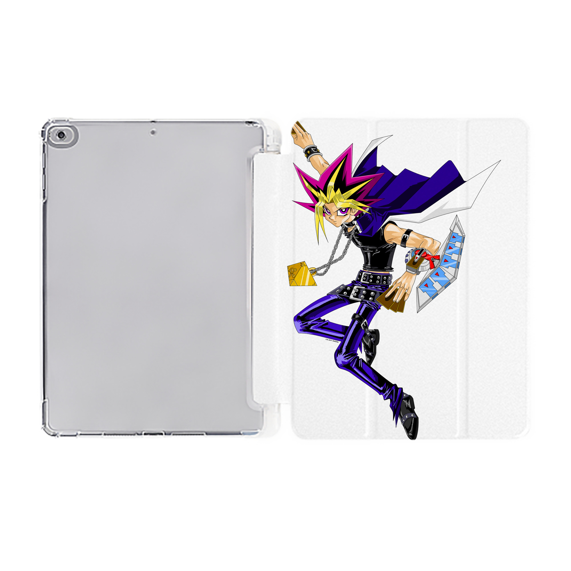 （画像用） 遊☆戯☆王 Yu-Gi-Oh! IPad ケース ペン収納付き 三つ折りスタンド PUレザー×シリコン 対応機種9.5/10.5/10.9インチ